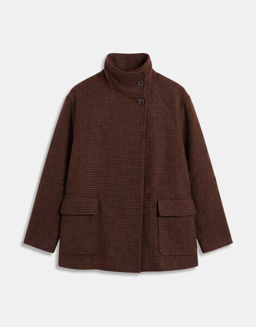 ASOS DESIGN Curve funnel harrington formal jacket in brown check, 5 of 8