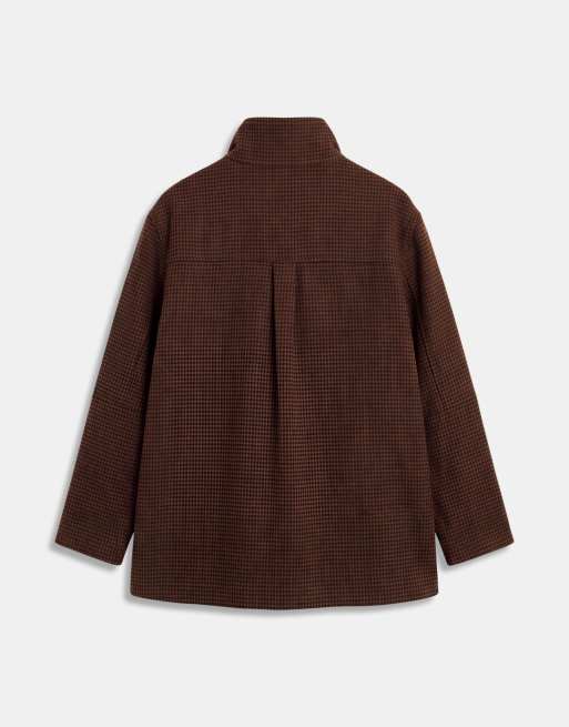 ASOS DESIGN Curve funnel harrington formal jacket in brown check, 6 of 8