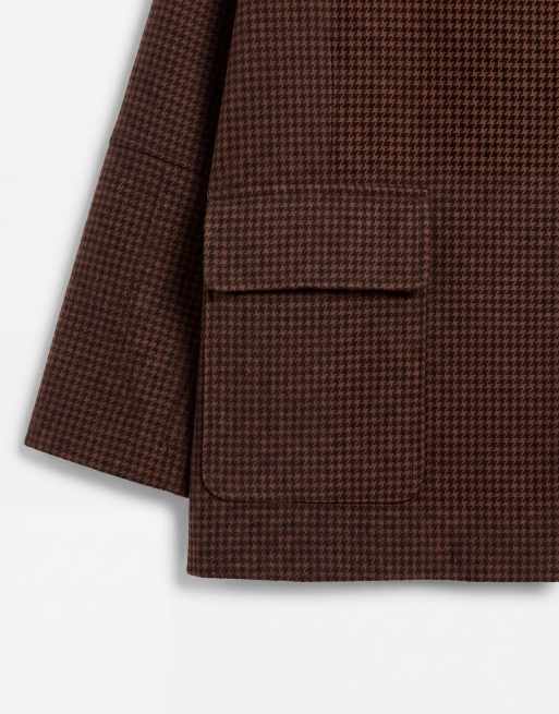 ASOS DESIGN Curve funnel harrington formal jacket in brown check, 7 of 8