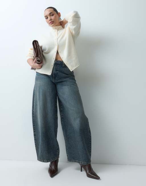 ASOS DESIGN Curve funnel neck concealed placket relaxed cardigan in cream, 2 of 5