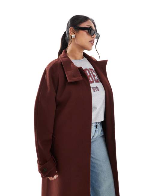 ASOS DESIGN Curve funnel neck longline formal trench coat in rust