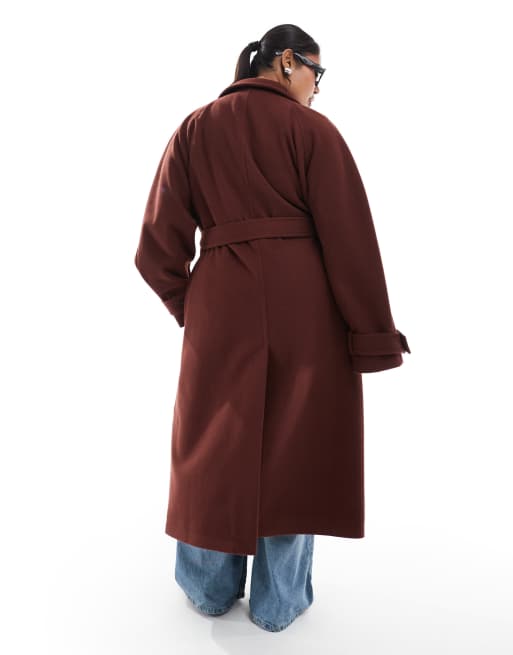 ASOS DESIGN Curve funnel neck longline formal trench coat in rust