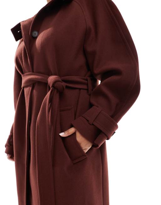 ASOS DESIGN Curve funnel neck longline formal trench coat in rust