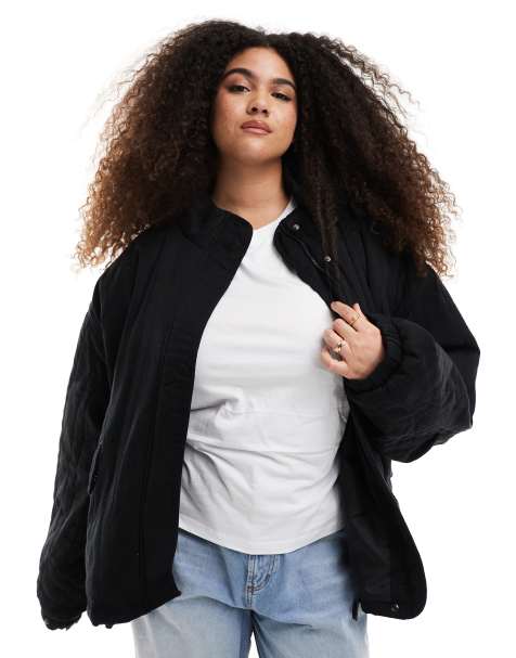 ASOS DESIGN Curve funnel neck quilted jacket in black - view 1
