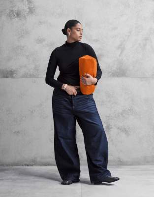 Asos Curve Asos Design Curve Funnel Neck Semi Sheer Long Sleeve Top In Black