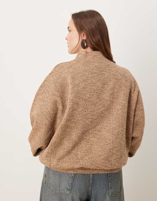 ASOS DESIGN Curve funnel neck sweatshirt in mottled brown (part of a set), 3 of 4