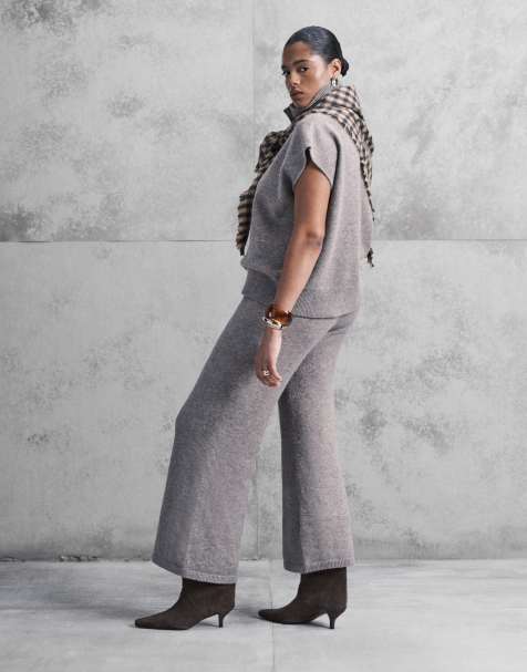 ASOS DESIGN Curve funnel neck tank & wide leg trouser co-ord in mocha - view 1