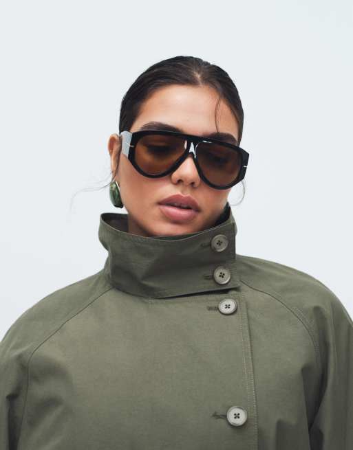 ASOS DESIGN Curve funnel neck tie belt trench coat in Khaki, 3 of 11