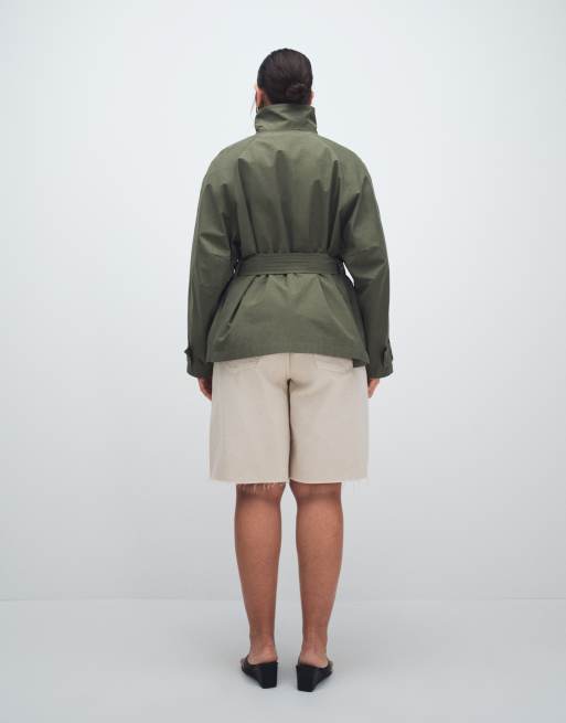 ASOS DESIGN Curve funnel neck tie belt trench coat in Khaki, 4 of 11