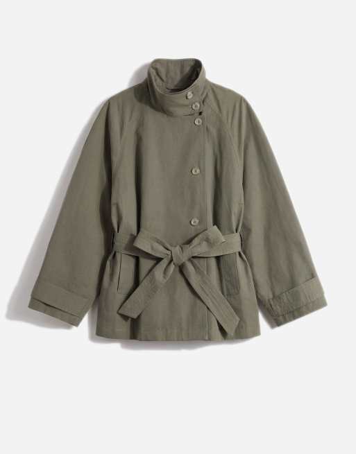 ASOS DESIGN Curve funnel neck tie belt trench coat in Khaki, 5 of 11