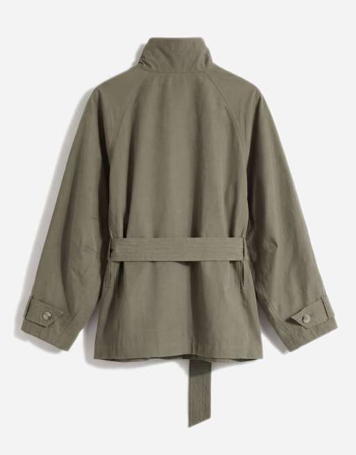 ASOS DESIGN Curve funnel neck tie belt trench coat in Khaki, 6 of 11