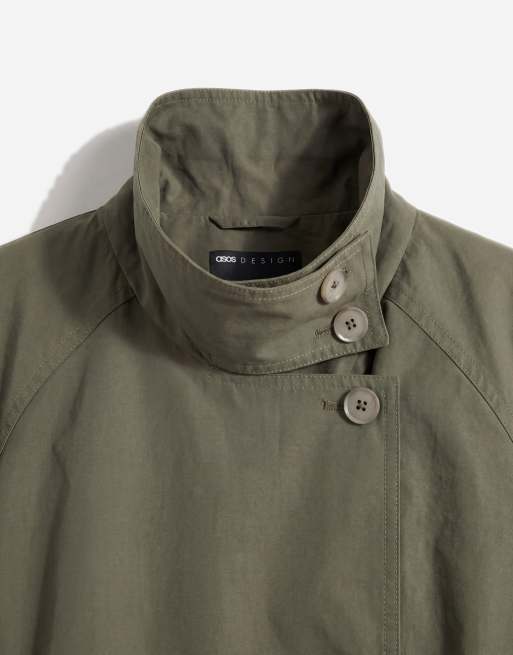 ASOS DESIGN Curve funnel neck tie belt trench coat in Khaki, 7 of 11