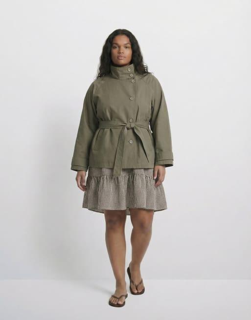 ASOS DESIGN Curve funnel neck tie belt trench coat in Khaki, 8 of 11