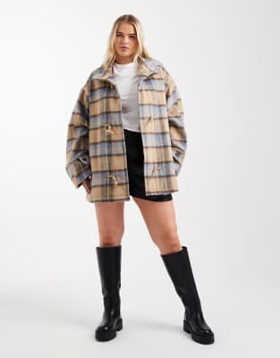 Asos Curve Asos Design Curve Funnel Wool Blend Car Coat With Toggles In Multi