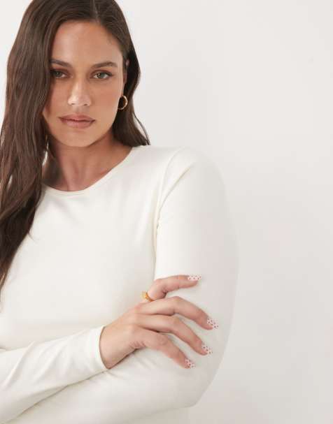 ASOS DESIGN Curve – Gładki i dopasowany top z długimi rękawami w kolorze kości słoniowej - view 1