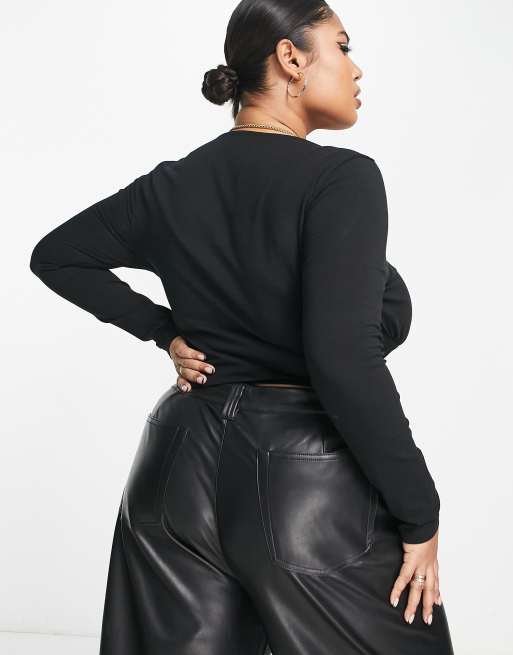 ASOS DESIGN Curve gathered bust detail long sleeve top in black