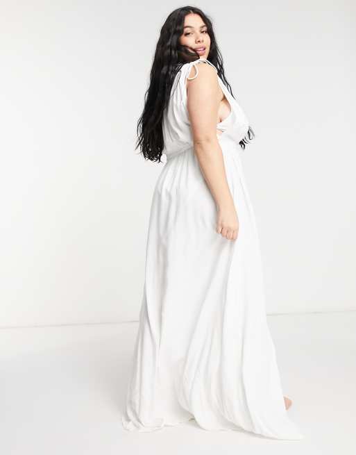 ASOS DESIGN curve gathered detail maxi beach dress in white