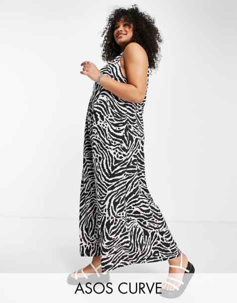 ASOS DESIGN Curve gathered neck maxi dress with open back in zebra print - view 1