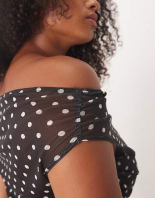 Asos Curve Asos Design Curve Gathered Short Sleeve Off The Shoulder Mesh Top In Multi