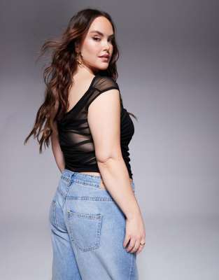 ASOS CURVE ASOS DESIGN CURVE GATHERED SHORT SLEEVE OFF THE SHOULDER TOP 