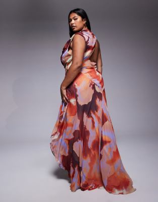 Asos Curve Asos Design Curve Gathered Waist Ruffle Maxi Dress With Open Back