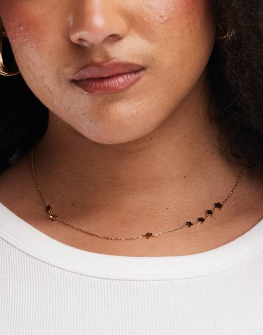 ASOS DESIGN Curve - Gaveæske med kort halskæde med stjernedetaljer i vandfast, rustfrit stål