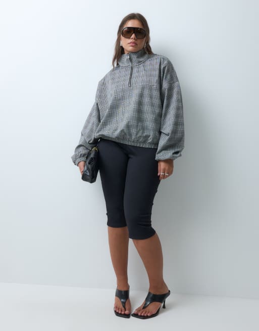 ASOS DESIGN Curve geborsteld windjack met halve rits in monochrome ruit, 2 van 5