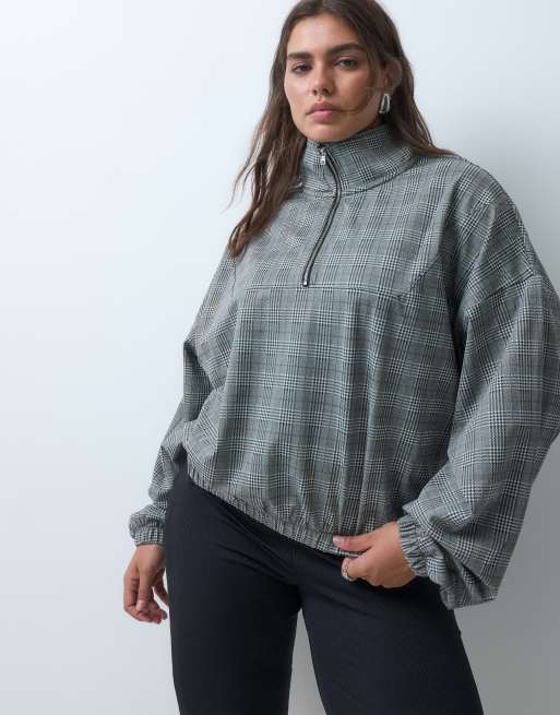 ASOS DESIGN Curve geborsteld windjack met halve rits in monochrome ruit, 5 van 5