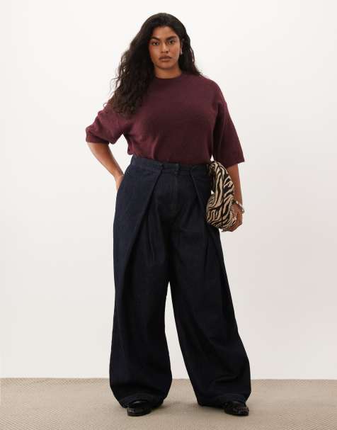 ASOS DESIGN Curve gebreid T-shirt met ronde hals en wol in bordeauxrood - view 1