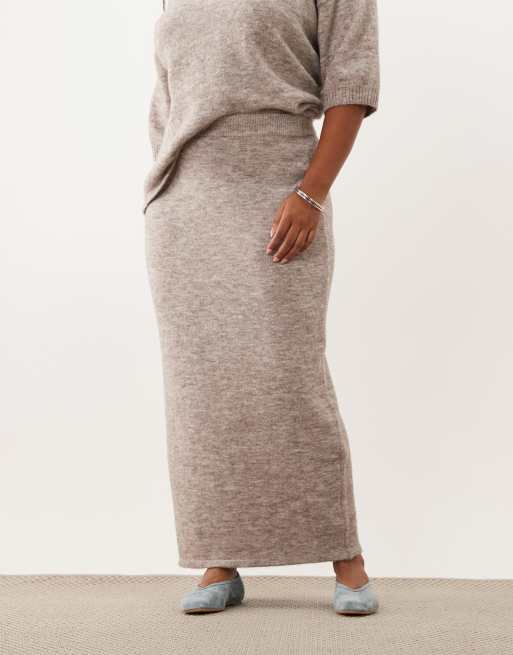 ASOS DESIGN Curve gebreide midaxi-rok met wol co-ord in oatmeal, 4 van 5