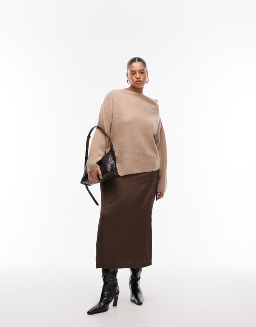 ASOS DESIGN Curve - Gebreide top met blote schouders in biscuit, 3 van 4