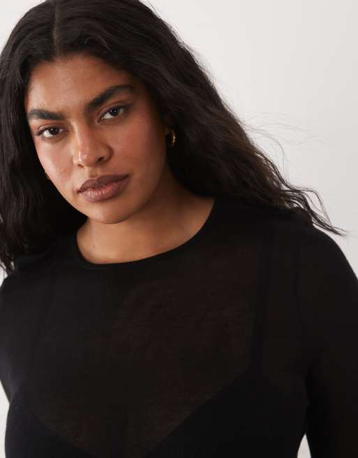 ASOS DESIGN Curve - Gebreide zachte top met gerimpelde zijkant in zwart, 3 van 4