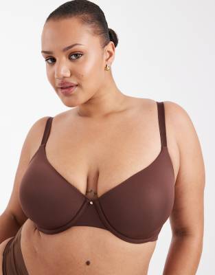 ASOS DESIGN Curve - Geformter T-Shirt-BH in Schokobraun-Brown