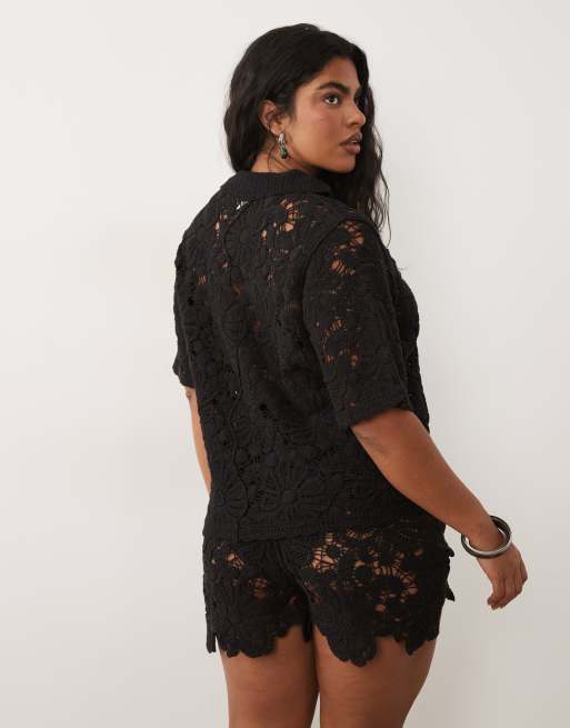 ASOS DESIGN Curve - Gehaakte short in zwart, deel van co-ord set, 5 van 5