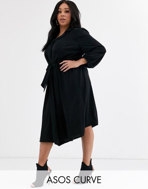 ASOS DESIGN Curve – Geknöpftes Midihemdkleid mit Raffung an der Taille