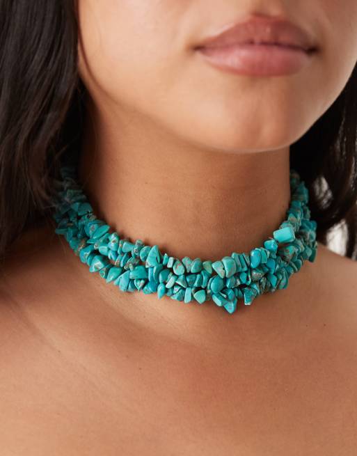 ASOS DESIGN Curve - Gelaagde ketting met scherfjes van echte steentjes in lichtblauw