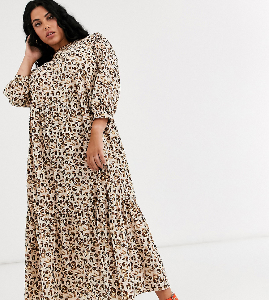 ASOS DESIGN Curve - Gelaagde lange jurk in luipaardprint-Multi