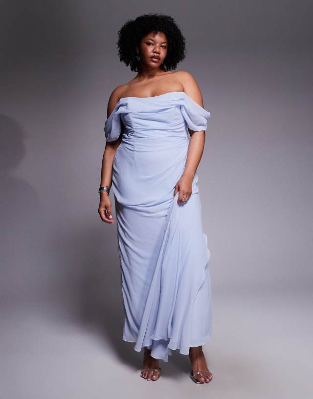 ASOS DESIGN Curve georgette bardot bridesmaids dress in blue