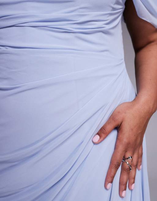 ASOS DESIGN Curve georgette bardot bridesmaids dress in blue, 3 of 4