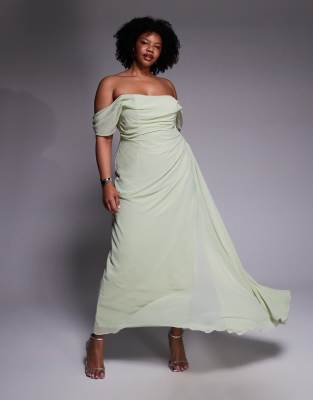 Asos Curve Asos Design Curve Georgette Bardot Bridesmaids Dress In Green
