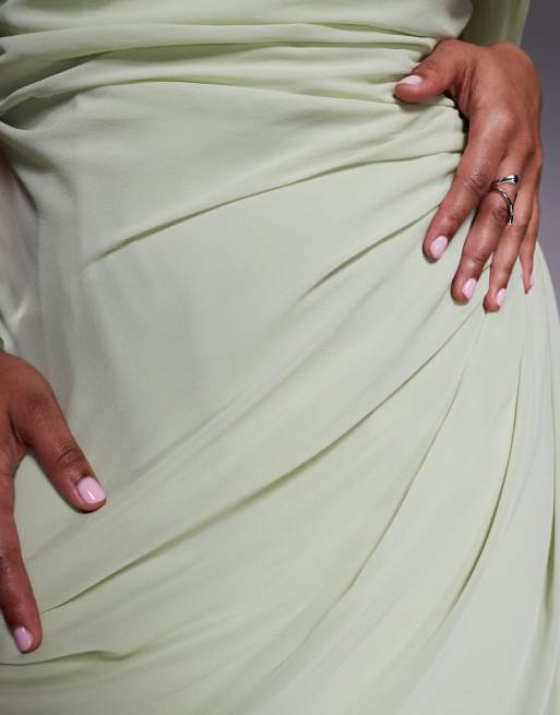 ASOS DESIGN Curve georgette bardot bridesmaids dress in sage green, 3 of 4