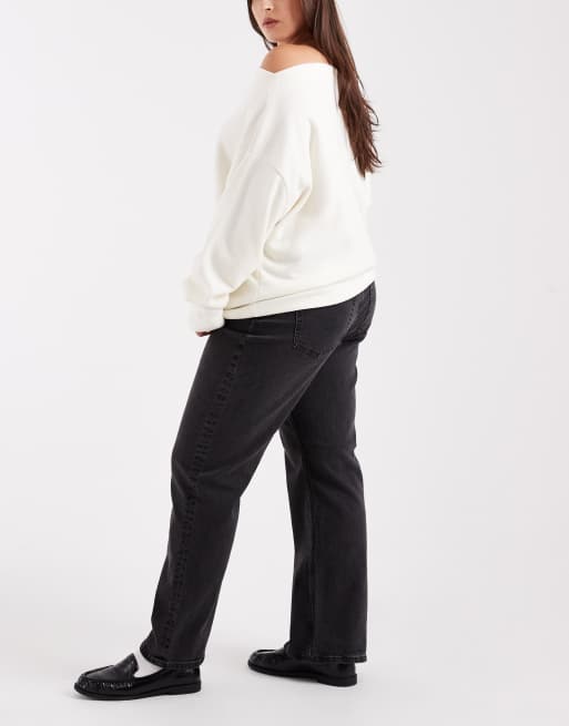ASOS DESIGN Curve – Gerade geschnittene Jeans aus Comfort Stretch in verwaschenem Schwarz, 3 von 5