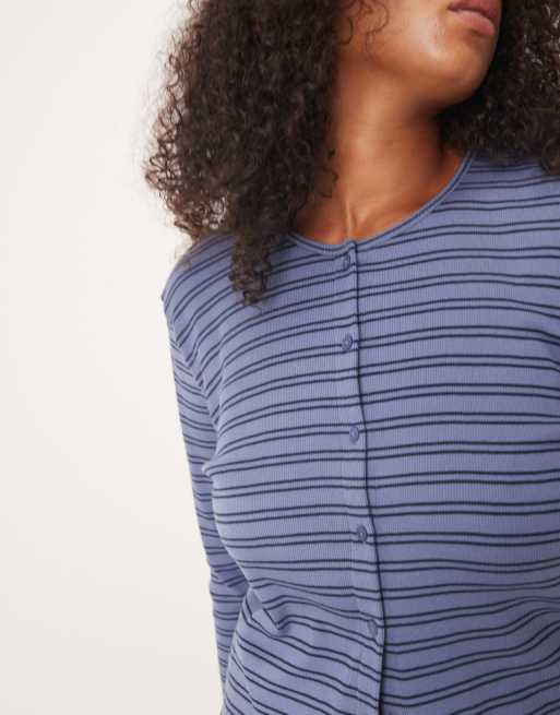 ASOS DESIGN Curve - Geribbeld gestreept vest in marineblauw, 2 van 4