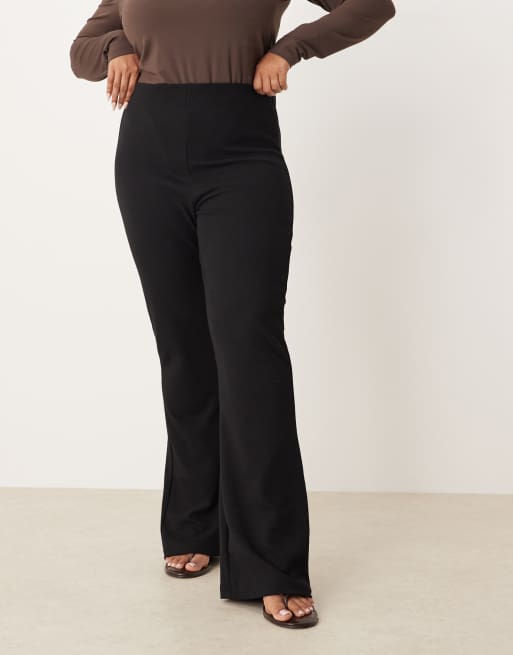 ASOS DESIGN Curve - Geribbelde flare-broek van zware stof in zwart, 2 van 5