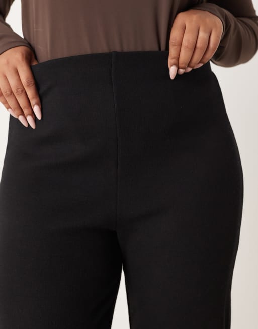 ASOS DESIGN Curve - Geribbelde flare-broek van zware stof in zwart, 3 van 5