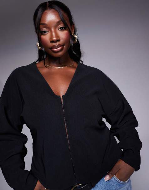 ASOS DESIGN Curve - Geribbelde top met structuur en ballonmouwen in zwart - view 1