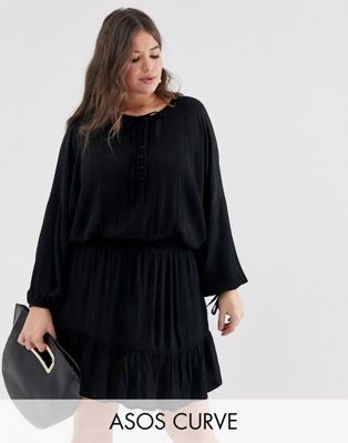 ASOS DESIGN Curve - Gerimpelde mini-jurk met elastische taille-Zwart
