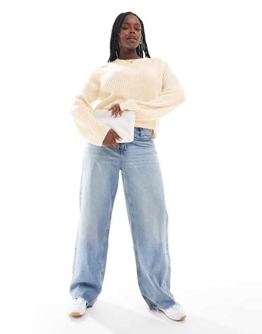 ASOS DESIGN Curve – Gerippter Pullover in Creme mit Rundhalsausschnitt, 2 von 4
