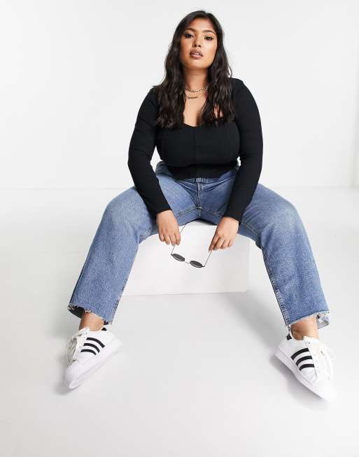 ASOS DESIGN Curve – Geripptes, figurbetontes Korsett-Oberteil mit