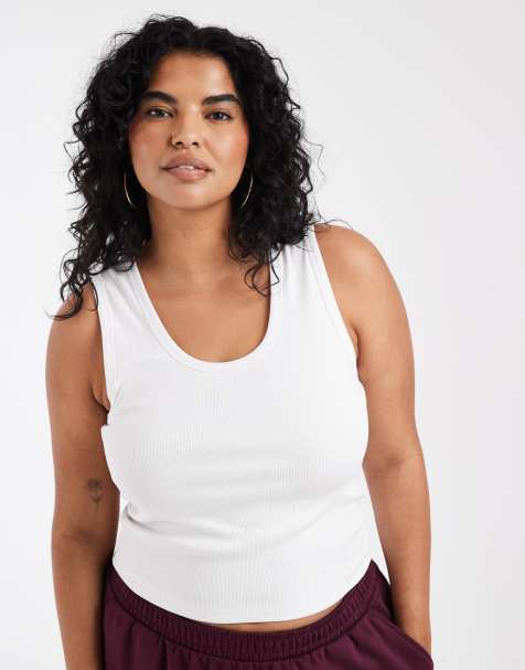 ASOS DESIGN Curve – Geripptes Trägertop in Weiß mit breiter Einfassung und U-Ausschnitt - view 1